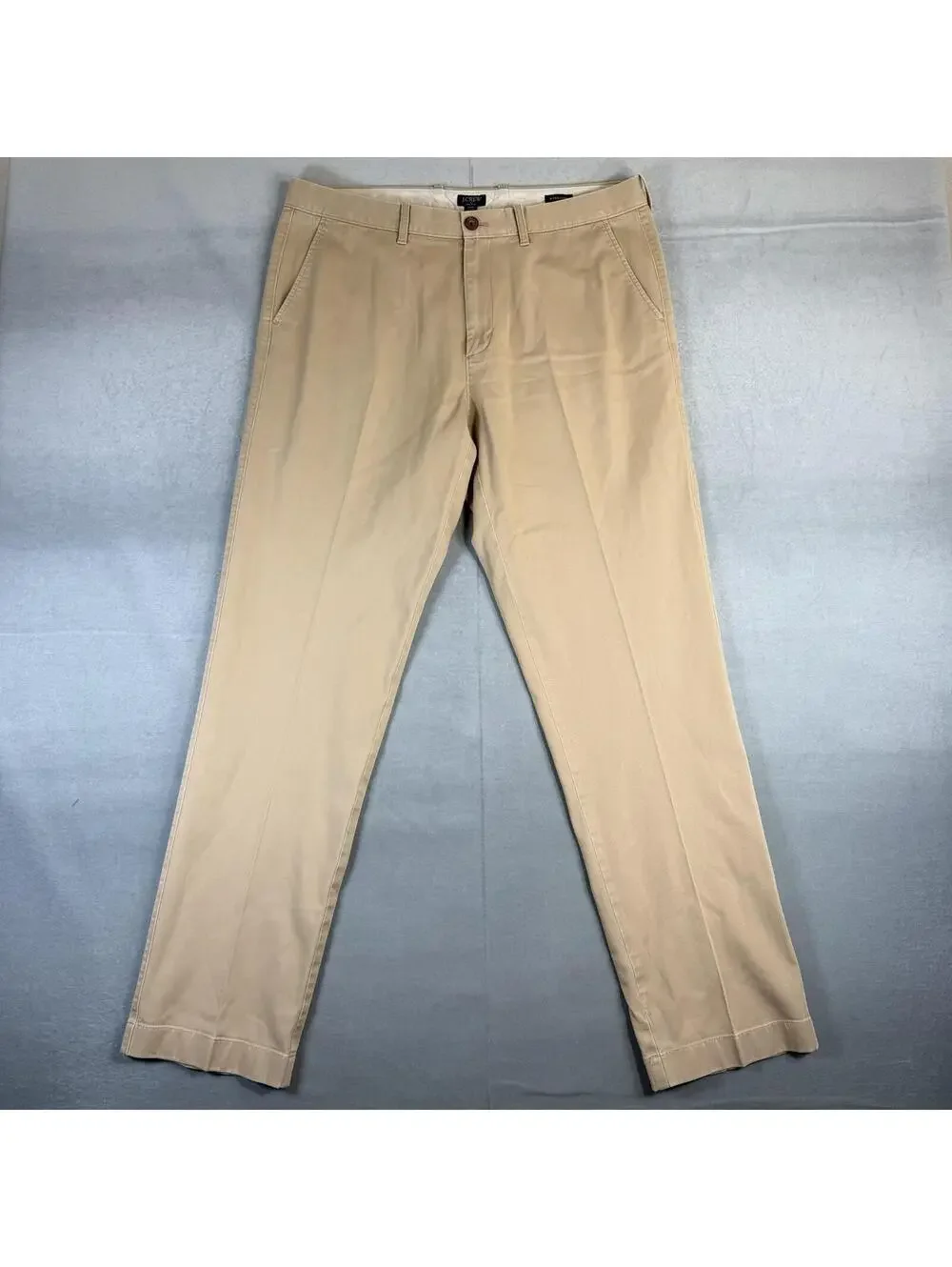 J.Crew Chino Pants Mens 36x34 Beige Tan Flex Straight Flat Front Classic